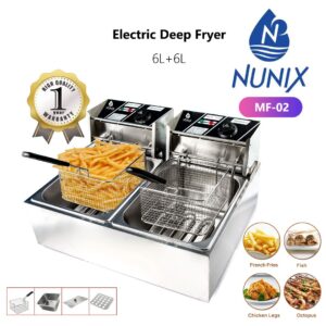 Nunix Fryer, 12L Double Baskets Chicken And Chips Electric Fryer MF-02