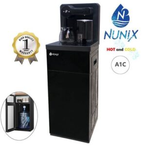 Nunix Dispenser, Bottom Load Hot & Cold Water Dispenser A1C Gold With Fixed Stand , Black