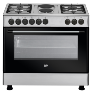 BEKO Cooker 4 Gas + 2 Electric, wide oven - GE12121DX Semi inox