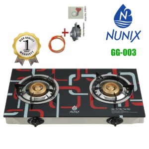 Nunix Cooker, Table Top Glass Cooker With 13kg Regulator +1.5M Gas Pipe GG PRO 003