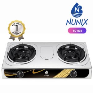 Nunix Cooker, 2 Burner Table Top Gas Cooker Stainless Steel + Gas Pipe and 13KG Regulator SC-001