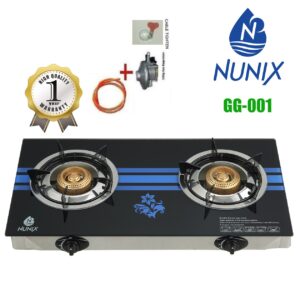 Nunix Cooker, Table Top Glass Cooker With 13kg Regulator +1.5M Gas Pipe GG PRO 001