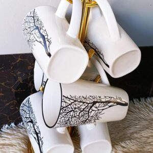 Ceramic White tree mugs, set of 6 pieces