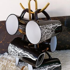 Ceramic Set of 6 Black Tree Mugs