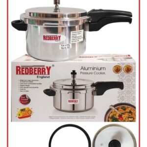 REDBERRY PREMIUM RANGE 5L ALUMINIUM PRESSURE COOKER, WITH GLASS LIDS WITH FREE EXTRA GASKET & SAFETY VALUE