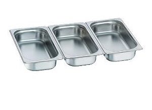 Three stainless steel food pans
